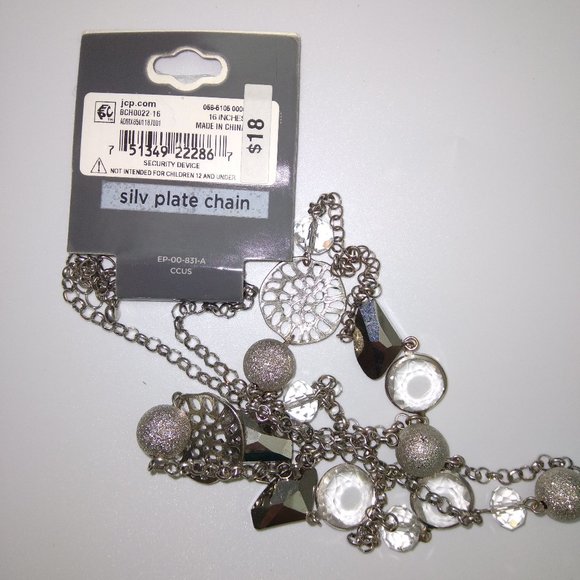 long silver necklace, crystals - Picture 5 of 5